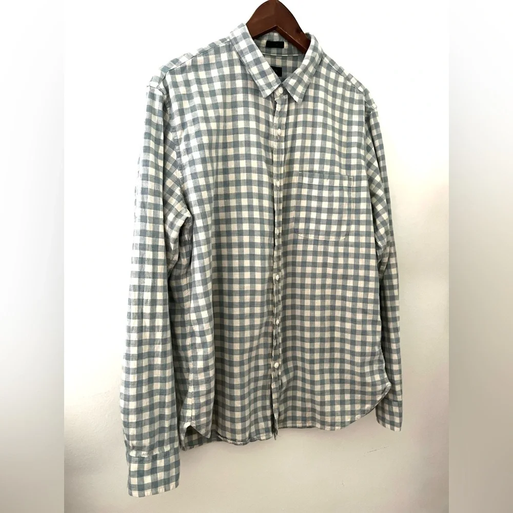J Crew Button Down Shirt Blue Gingham 100% Cotton Slim Fit Shirt Large